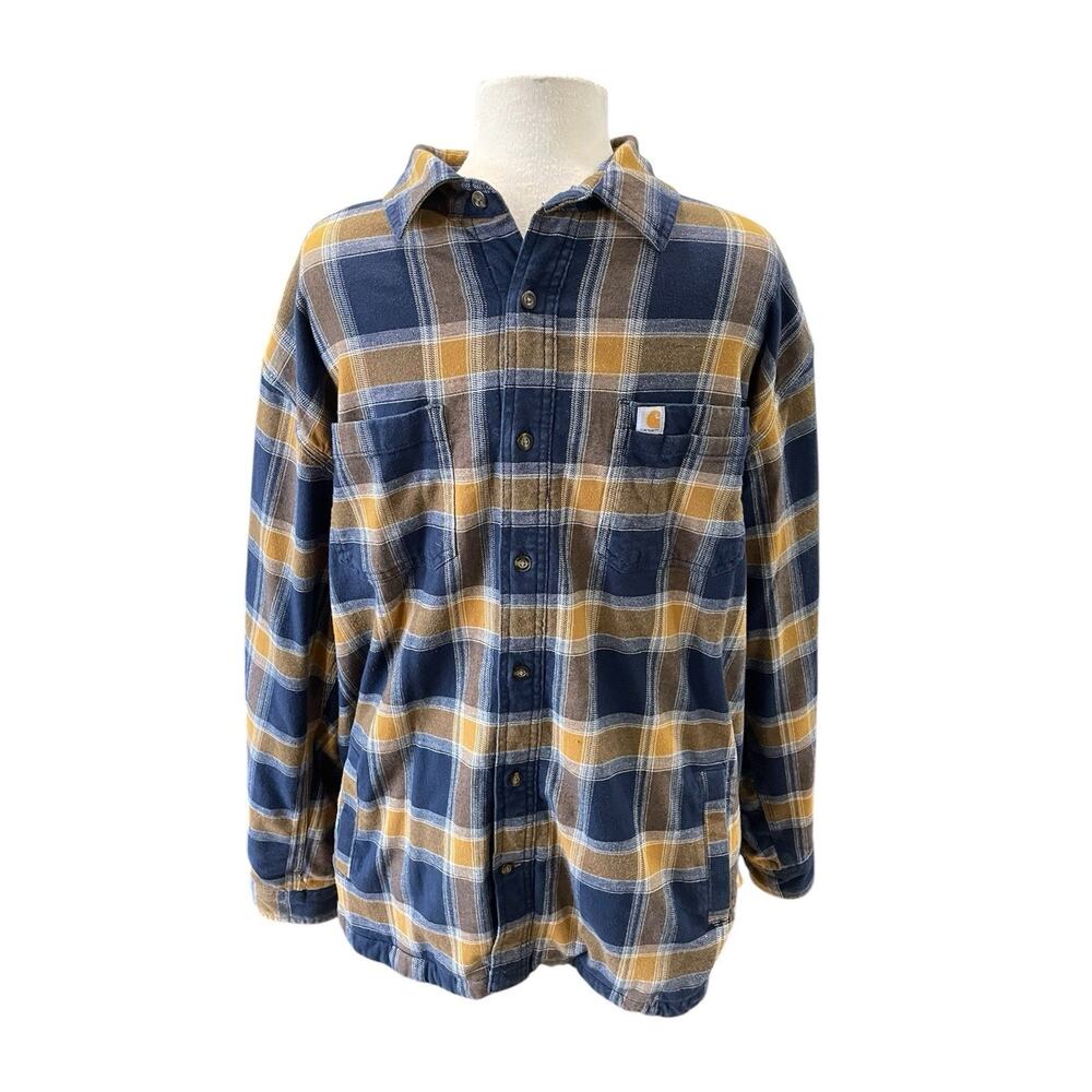Carhartt Relaxed Fit Heavy Weight Flannel Men’s Size XL Brown/Blue Outdoor Wear